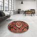 Round Machine Washable Traditional Rust Pink Rug in a Office, wshtr3786