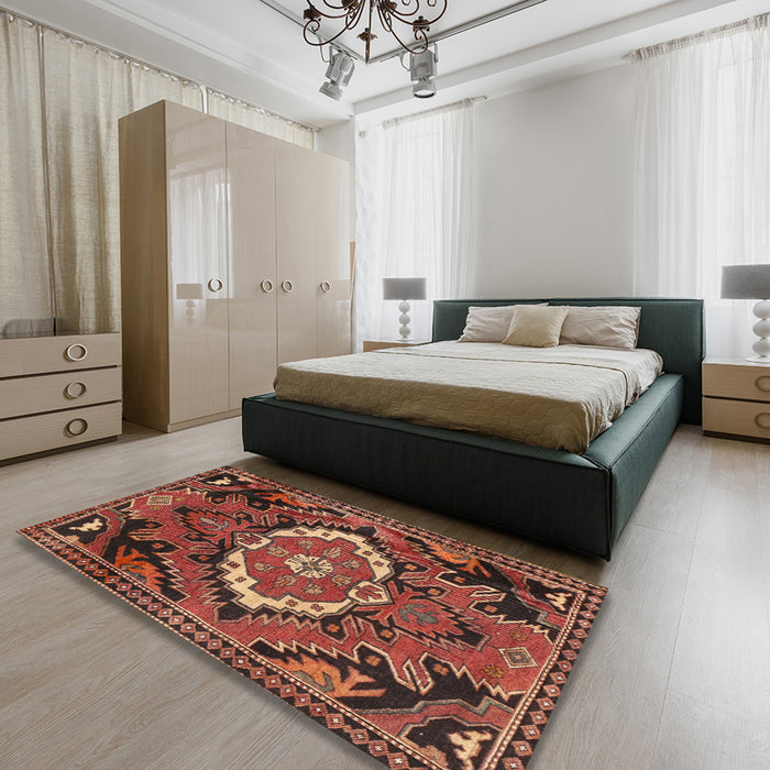 Traditional Rust Pink Medallion Rug in a Bedroom, tr3786