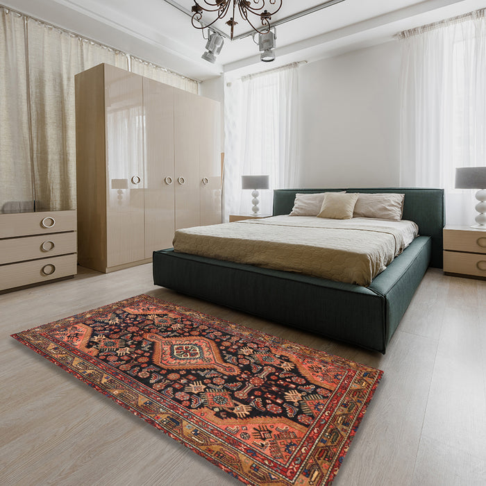 Machine Washable Traditional Gold Brown Rug in a Bedroom, wshtr3787