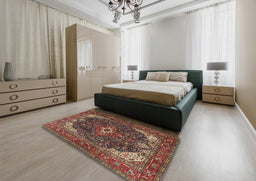 Traditional Saffron Red Medallion Rug in a Bedroom, tr3792
