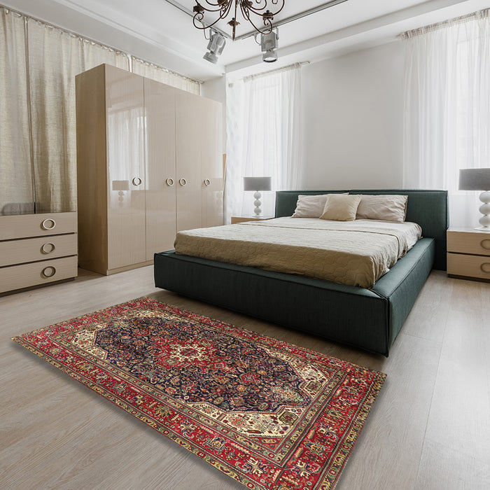 Traditional Saffron Red Medallion Rug in a Bedroom, tr3792