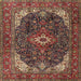 Square Traditional Saffron Red Medallion Rug, tr3792