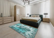 Machine Washable Traditional Sea Green Rug in a Bedroom, wshtr3793