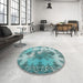 Round Traditional Sea Green Medallion Rug in a Office, tr3793