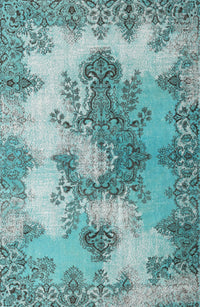 Machine Washable Traditional Sea Green Rug, wshtr3793