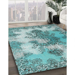 Machine Washable Traditional Sea Green Rug in a Family Room, wshtr3793