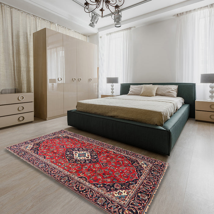 Traditional Rose Purple Medallion Rug in a Bedroom, tr3794