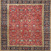 Round Machine Washable Traditional Saffron Red Rug, wshtr3798