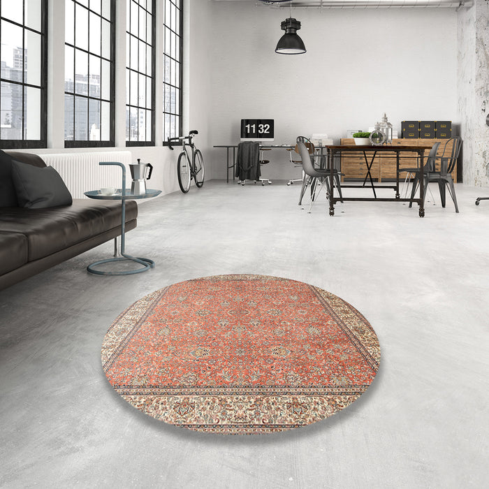 Round Traditional Brown Persian Rug in a Office, tr379