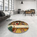 Round Traditional Metallic Gold Persian Rug in a Office, tr37