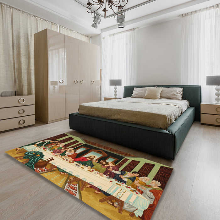 Machine Washable Traditional Metallic Gold Rug in a Bedroom, wshtr37