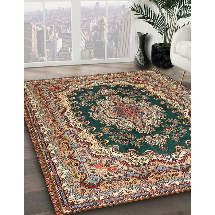 Traditional Reddish Brown Medallion Rug in Family Room, tr3805