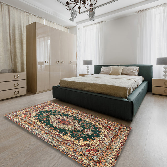 Traditional Reddish Brown Medallion Rug in a Bedroom, tr3805