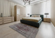 Machine Washable Traditional Grey Gray Rug in a Bedroom, wshtr3816