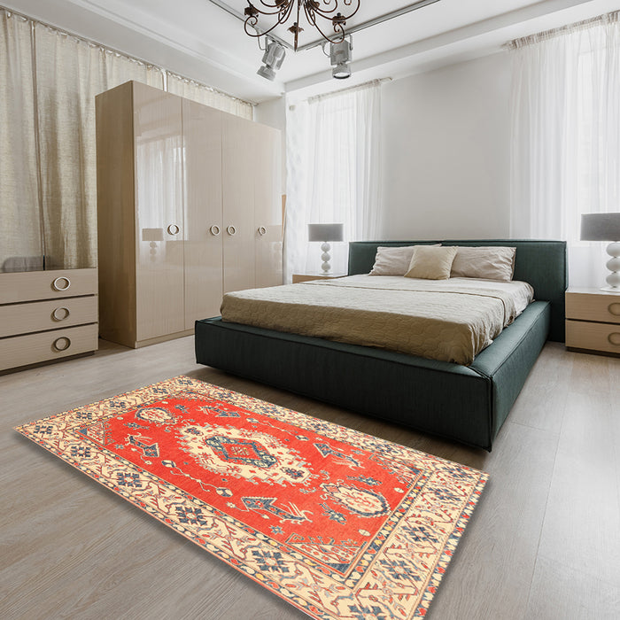 Machine Washable Traditional Red Rug in a Bedroom, wshtr381