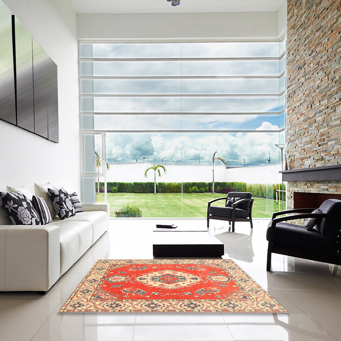 Square Machine Washable Traditional Red Rug in a Living Room, wshtr381