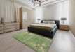 Traditional Olive Green Oriental Rug in a Bedroom, tr3821