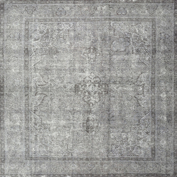 Round Machine Washable Traditional Granite Gray Rug, wshtr3833