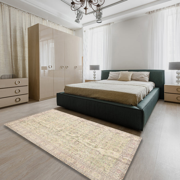 Traditional Light French Beige Brown Persian Rug in a Bedroom, tr3834