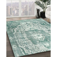 Traditional Cadet Blue Green Medallion Rug, tr3837