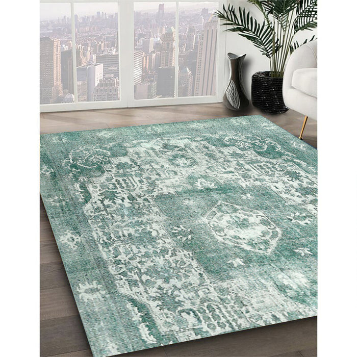 Machine Washable Traditional Cadet Blue Green Rug in a Family Room, wshtr3837