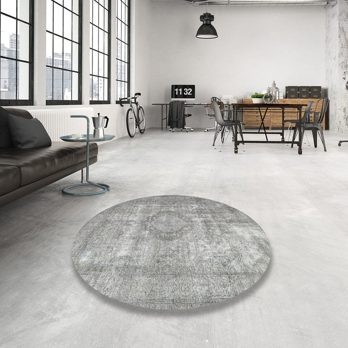 Round Machine Washable Traditional Grey Gray Rug in a Office, wshtr3838