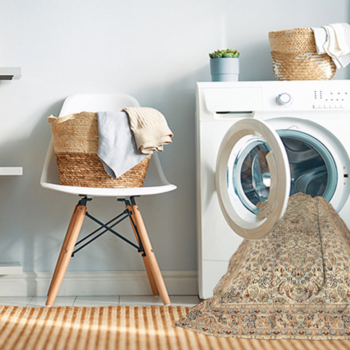 Machine Washable Traditional Khaki Gold Rug in a Washing Machine, wshtr383