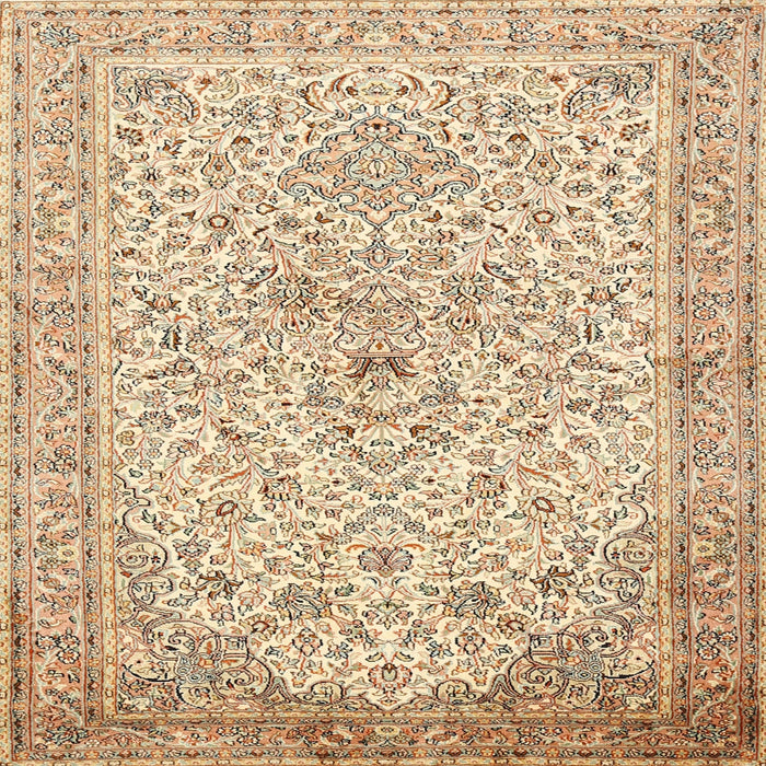 Round Machine Washable Traditional Khaki Gold Rug, wshtr383