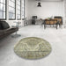 Round Traditional Dark Green Persian Rug in a Office, tr3840