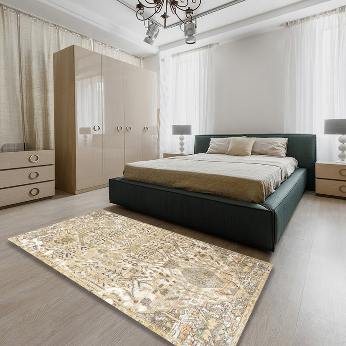 Traditional Deep Peach Orange Persian Rug in a Bedroom, tr3842