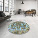 Round Machine Washable Traditional Blue Green Rug in a Office, wshtr3845