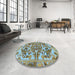 Round Traditional Blue Green Animal Rug in a Office, tr3845