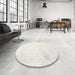 Round Traditional Dark White Beige Persian Rug in a Office, tr3849