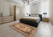 Traditional Dark Sienna Brown Medallion Rug in a Bedroom, tr384