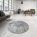 Round Machine Washable Traditional Grey Gray Rug in a Office, wshtr3855