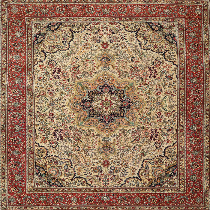 Square Traditional Saffron Red Medallion Rug, tr385
