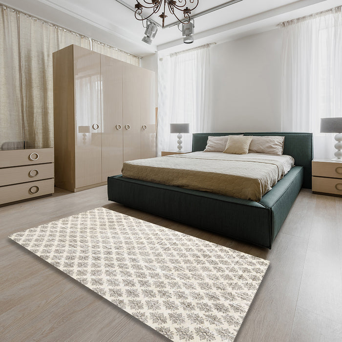 Machine Washable Traditional Champagne Beige Rug in a Bedroom, wshtr3860
