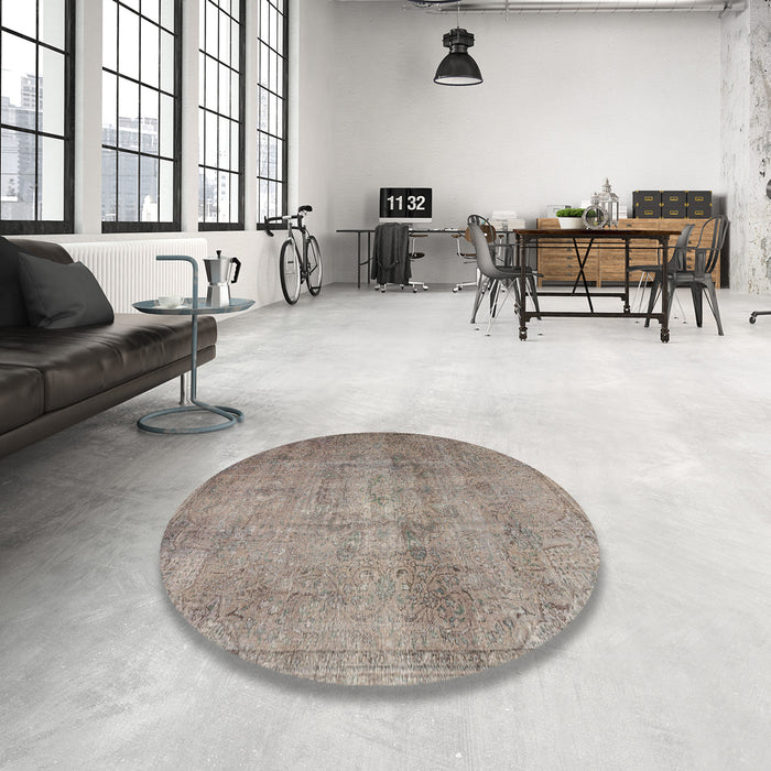 Round Traditional Army Brown Persian Rug in a Office, tr3865