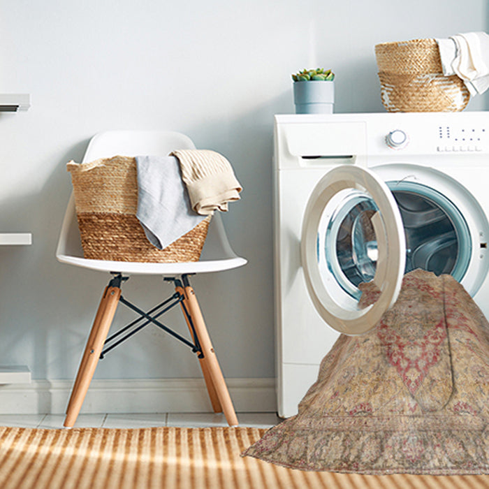 Machine Washable Traditional Rust Pink Rug in a Washing Machine, wshtr3866