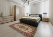 Traditional Brownish Green Medallion Rug in a Bedroom, tr386