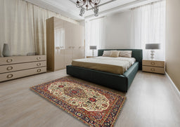 Traditional Brownish Green Medallion Rug in a Bedroom, tr386