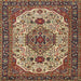 Square Traditional Brownish Green Medallion Rug, tr386