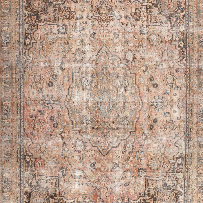 Machine Washable Traditional Orange Salmon Pink Rug, wshtr3871