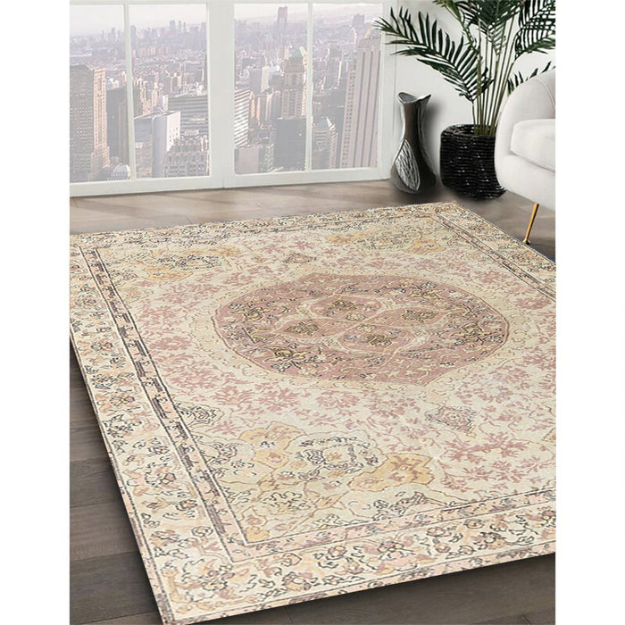 Machine Washable Traditional Deep Peach Orange Rug in a Family Room, wshtr3873