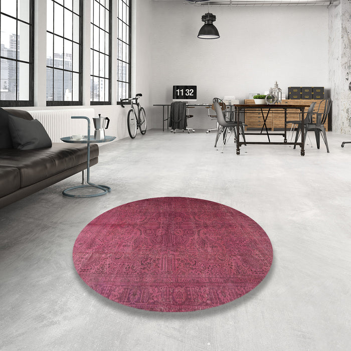 Round Traditional Bright Maroon Red Persian Rug in a Office, tr3874