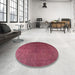 Round Traditional Bright Maroon Red Persian Rug in a Office, tr3874