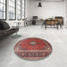 Round Traditional Saffron Red Medallion Rug in a Office, tr3876