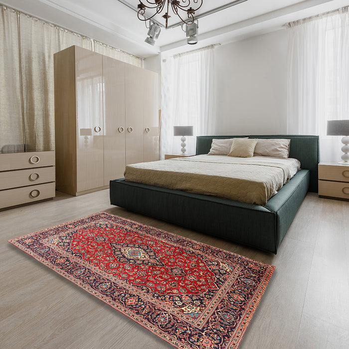 Machine Washable Traditional Saffron Red Rug in a Bedroom, wshtr3876