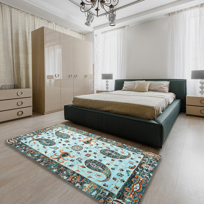 Machine Washable Traditional Sandstone Brown Rug in a Bedroom, wshtr3877