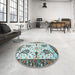 Round Machine Washable Traditional Sandstone Brown Rug in a Office, wshtr3877